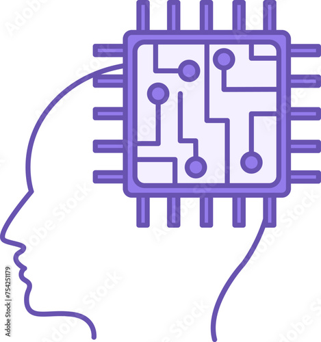 Cybernetics Color Icon. Vector Icon of Human Head and Central Processor. Artificial intelligence. Concept of Technology and Innovation