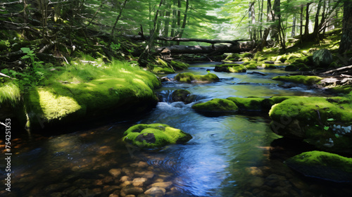 Crystal Clear Stream Babbling Brook Through Pristine 