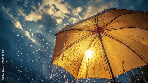 Umbrella in the rain. Weather forecast. AI generative.