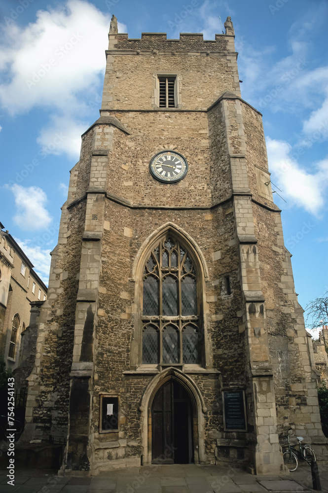 Tower of Church of Saint Botolph in Cambridge city, England, UK