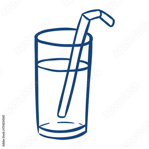 glass with a straw. Hand drawn vector illustration.