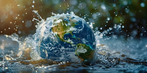 Earth replica made of water representing conservation and protection of nature. Concept Nature Conservation, Water Art, Environmental Protection, Earth Awareness, Sustainable Living photo