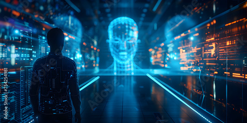 Robot or cyborg programming artificial intelligence in cyberspace,  © Mustafa