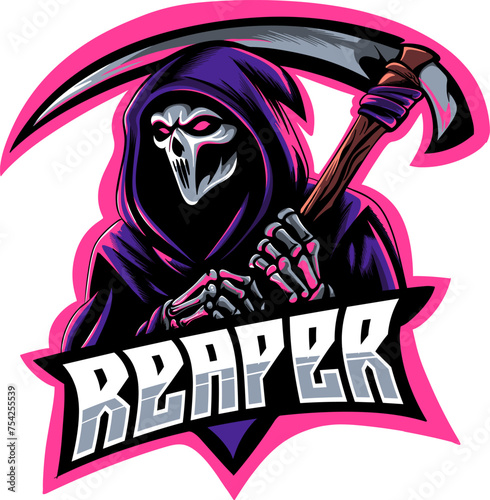 Reaper Mascot Logo Design Vector With Modern Illustration Concept Style For Badge, Emblem and T shirt printing. Reaper Illustration for esport team