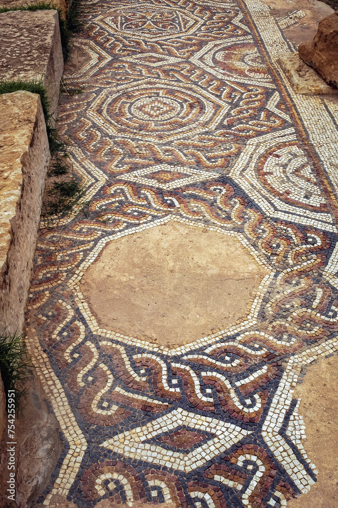 Mosaic in Roman ancient city Sufetula in Sbeitla city in north-central Tunisia