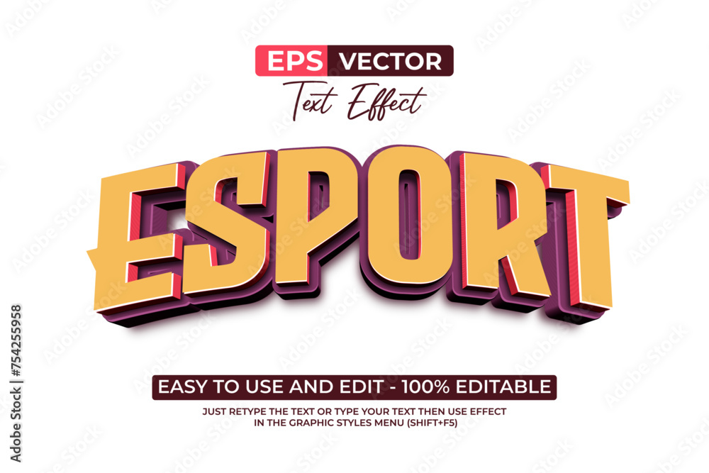 Esport Text Effect 3D Style Vector.