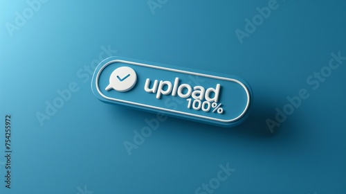 A blue and white button that says "Upload" with a white check mark