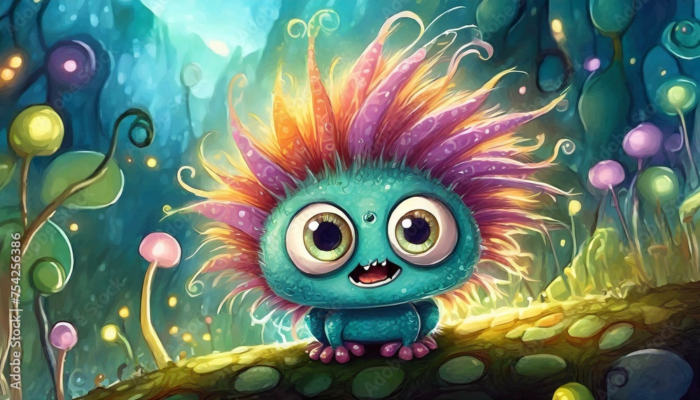 Little cute monster with big eyes and funny hair Little cute monster with big eyes and funny hair