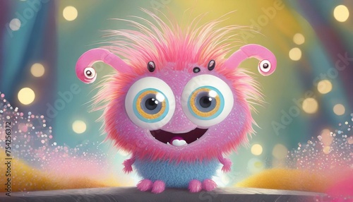 Little cute monster with big eyes and funny hair