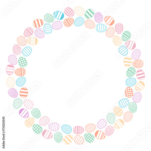 Painted Easter eggs circular frame with copy space on transparent. Line art style design, isolated vector. Easter holiday clip art, seasonal card, banner, poster, element