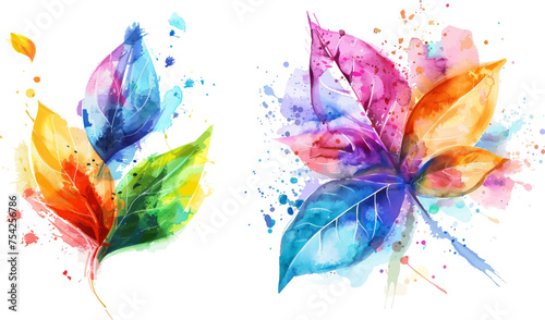 watercolor painting colorful splashes flower leaf