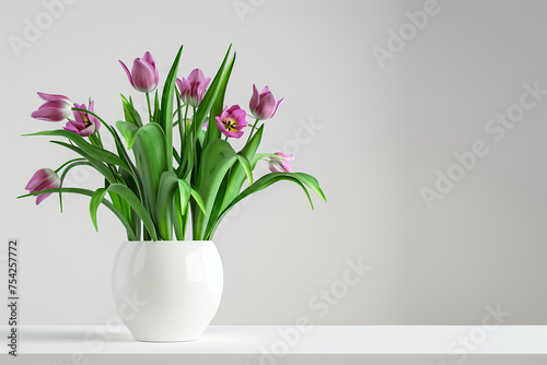 Pink Tulips in a White Jug in a flowerpot on a white background