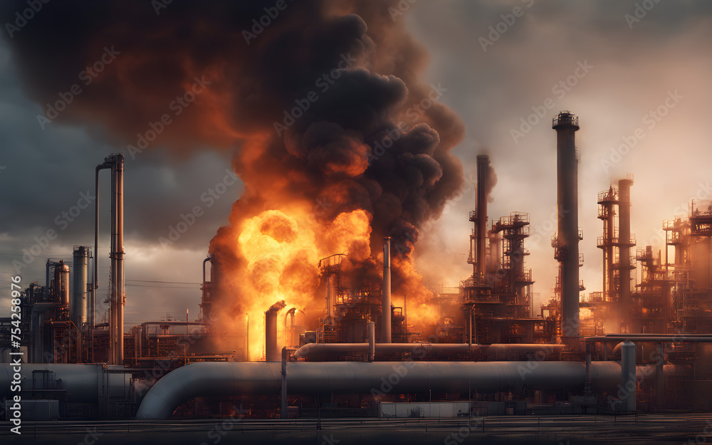 Fire and explosion at an industrial oil refinery