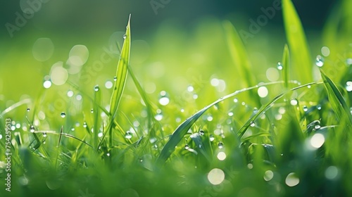 A close up image of water droplets on green grass. Perfect for nature backgrounds