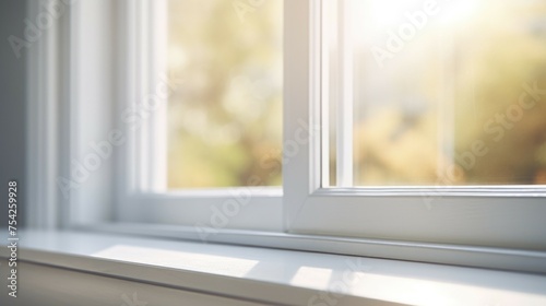 Close up of sunlight shining through window sill. Perfect for home decor or interior design projects