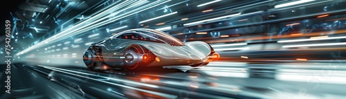 In a sci-fi atmosphere, futuristic car