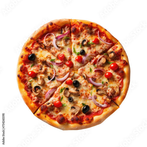 Italian cuisine, menu, and recipe Homemade meat, cheese, vegetables, etc. It adds flavor and moisture to the pizza. isolated on a white or transparent background, top view