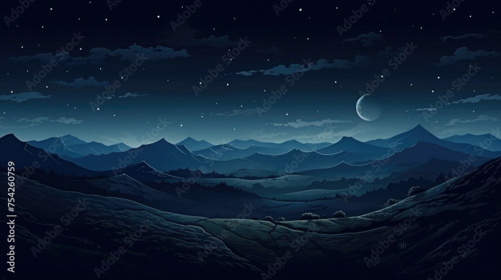 Obraz premium A serene night scene with moonlight illuminating the mountains. Perfect for nature lovers and night sky enthusiasts