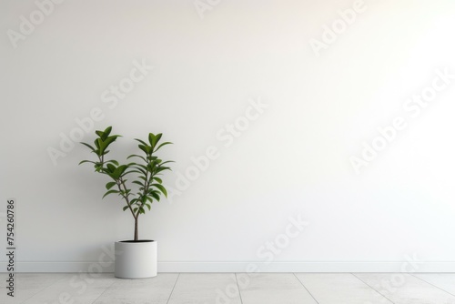 Indoor plant in white pot against neutral background. Suitable for home decor concepts