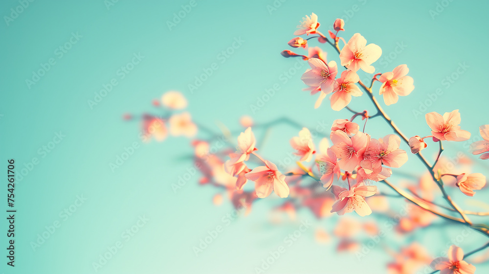 Pink spring flower with blue sky background