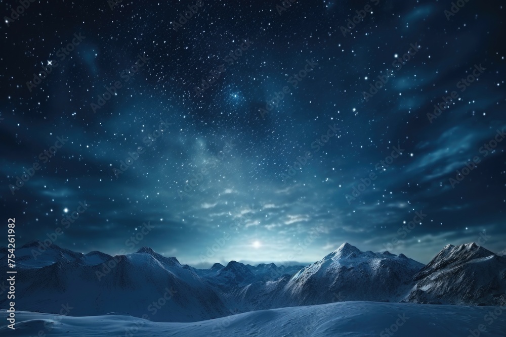 A beautiful night sky full of stars above a snowy mountain range. Ideal for nature and landscape backgrounds A beautiful night sky full of stars above a snowy mountain range. Ideal for nature and landscape backgrounds