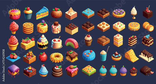 Delightful Array of Colorful, Detailed Desserts - Vector Illustration Featuring Cakes, Cupcakes, Pies, and More for Every Sweet