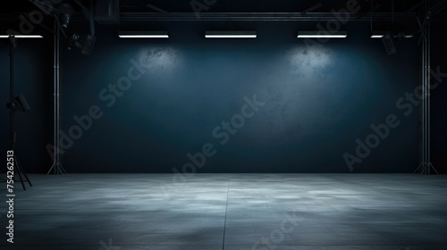 Obraz na płótnie A dark room illuminated by three spotlights. Ideal for use in theater or concert promotions w salonie