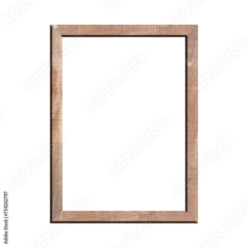 wooden frame with isolated white background. front view of classic wooden frame. for A4 image or text.