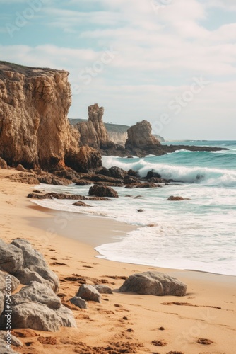 A person walking along a beautiful beach next to the ocean. Ideal for travel and relaxation concepts