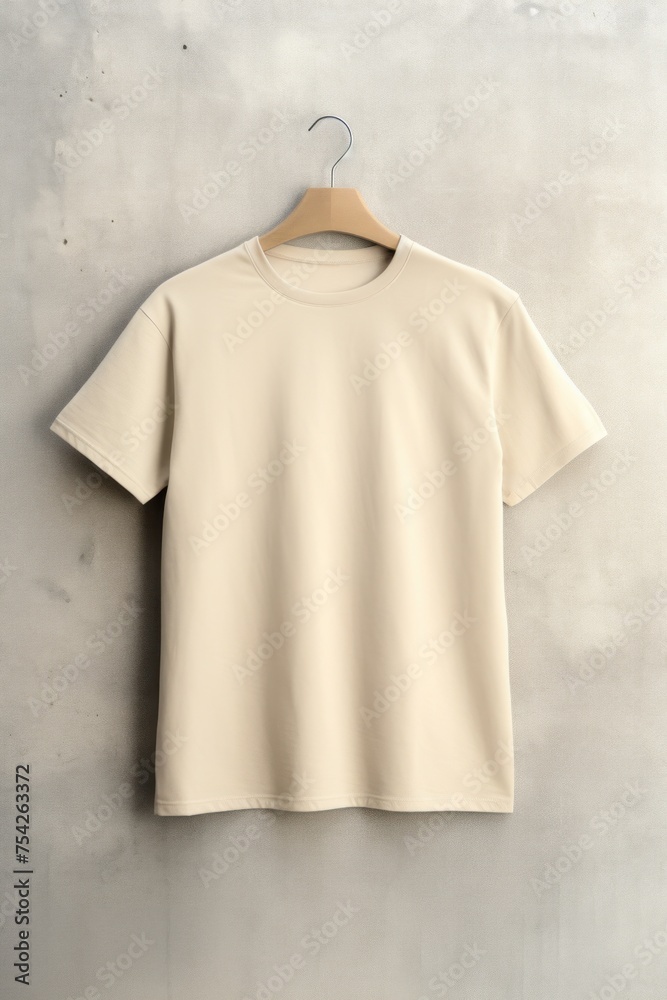 Oversized Beige Blank T-shirt Mockup On Concrete Background Oversized Beige Blank T-shirt Mockup On Concrete Background