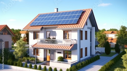 A modern house with solar panels on the roof, perfect for sustainable living projects