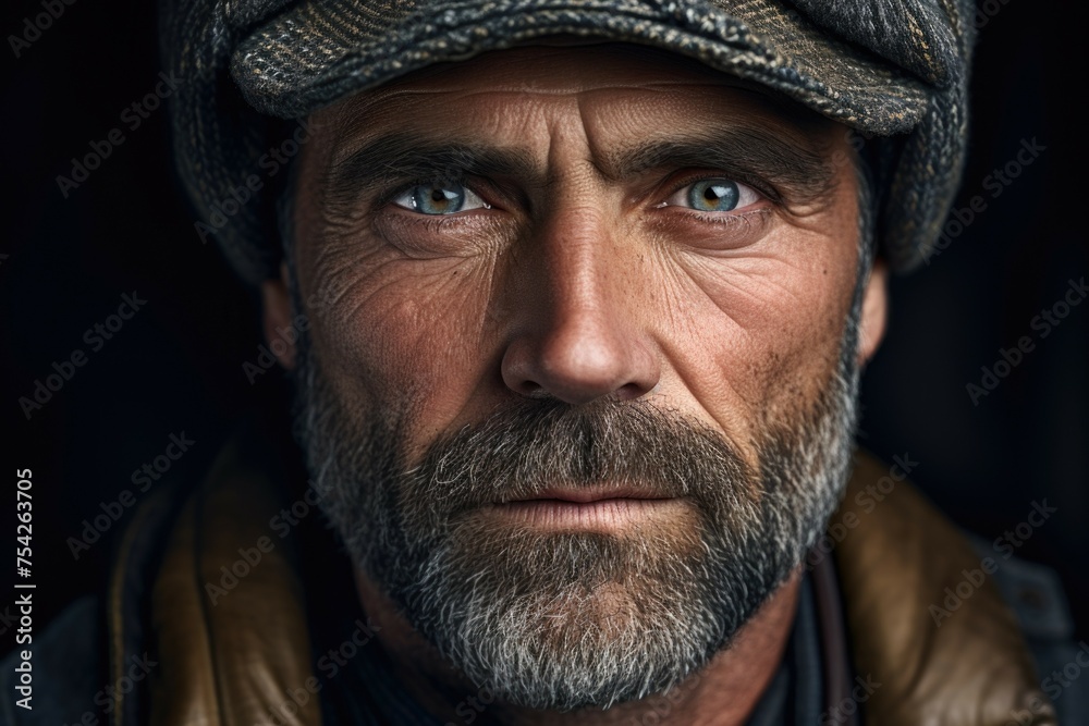 Close-up photo of a man wearing a hat, suitable for various uses Close-up photo of a man wearing a hat, suitable for various uses