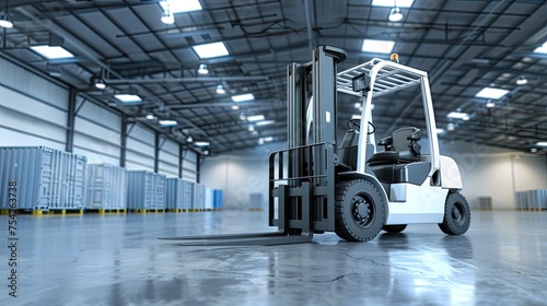 Modern forklift in a spacious warehouse