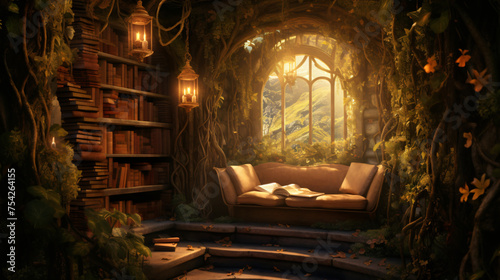 Enchanted Book Nook Cozy Reading Corner with Magical B
