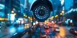 Urban CCTV network monitors city activity with facial and motion recognition tech. Concept Security, Surveillance, Technology, Privacy, Urban Space