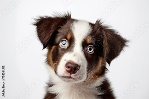A beautiful brown and white dog with striking blue eyes, perfect for pet lovers or animal-themed designs © Fotograf