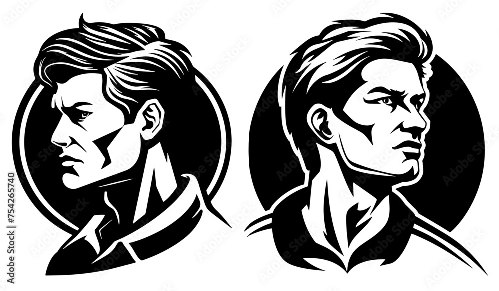 Logo vectorial de rostro de hombre serio de perfil