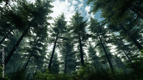 Evergreen Canopy Dense Forest of Towering Pines
