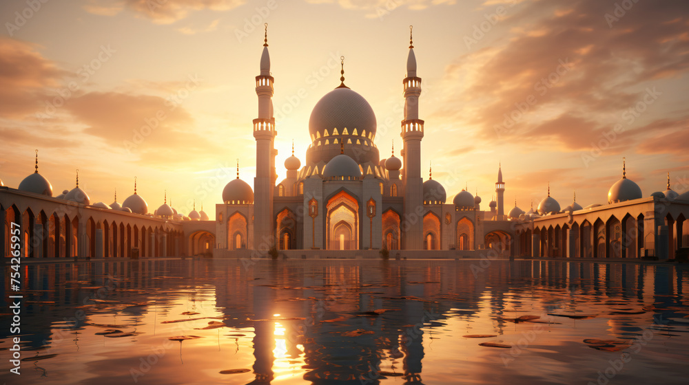 Exterior of a beautiful ornate muslim religious mosque