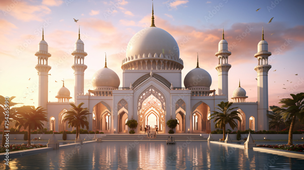 Exterior of a beautiful ornate muslim religious mosque - obrazy, fototapety, plakaty 