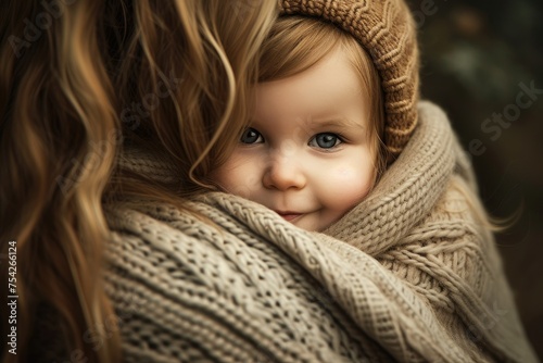 A baby is wrapped in a blanket and is smiling © BetterPhoto