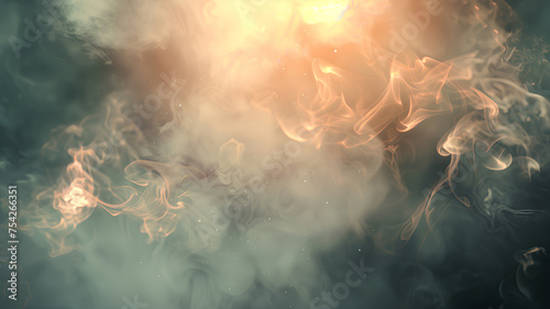 Abstract Smoke Swirls with Warm and Cool Tones . An abstract image featuring swirling smoke in a dance of warm orange and cool blue tones, evoking a sense of mystique. 