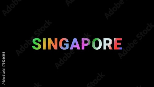 Mixed color letter capital name SINGAPORE CITY with colored spots floating inside.
