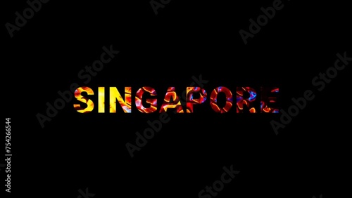 Mixed color letter capital name SINGAPORE CITY with colored spots floating inside.