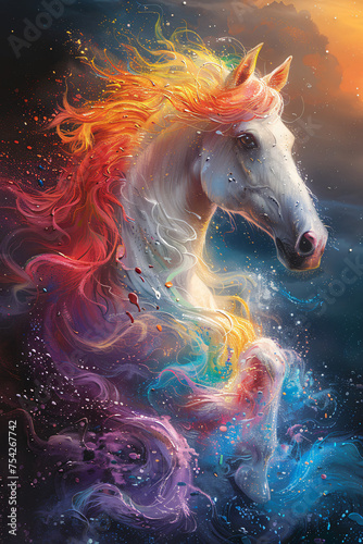 Lovely unicorn graphic in a rainbow of colors.