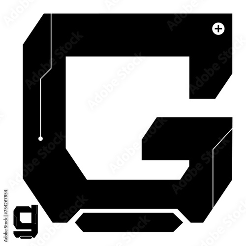Alphabet G Vector in Future style,Cyber,Futuristic in Black Icon Bold Fonts