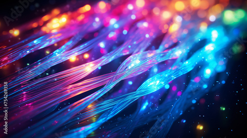 Glowing fiber optic broadband cables carrying internet