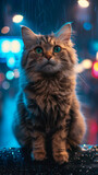 Majestic Cat in Rainy City Lights