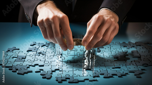 Hand insert jigsaw conceptual image of business strate
