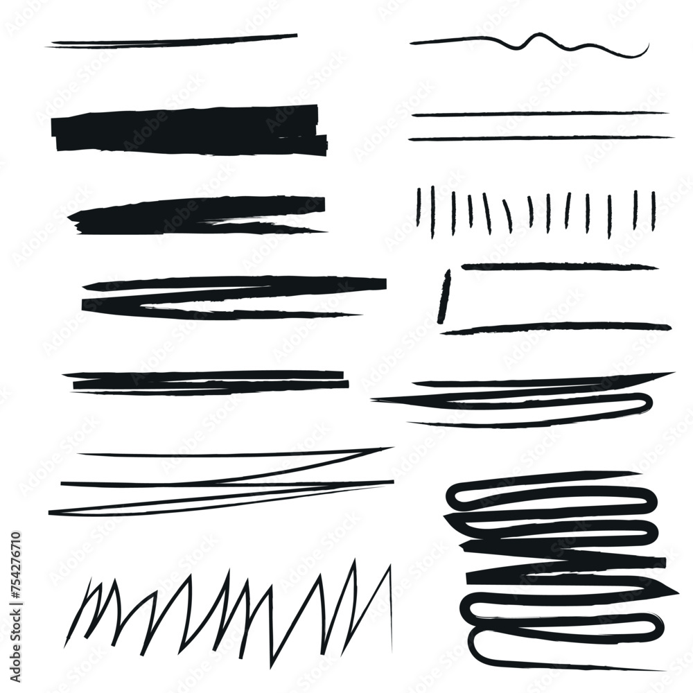 Obraz premium Set of paint brush stroke, artistic design elements. Vector isolated elements set.